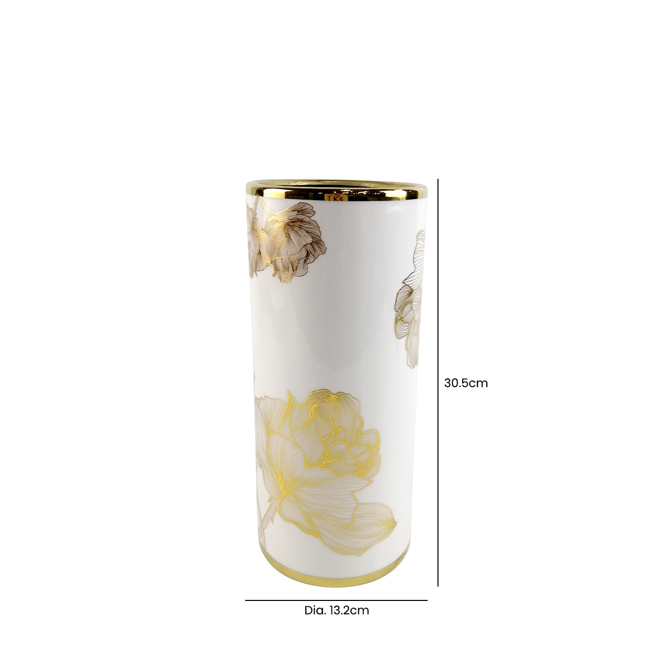 30.5cm White and Gold Flower Design Ceramic Vase