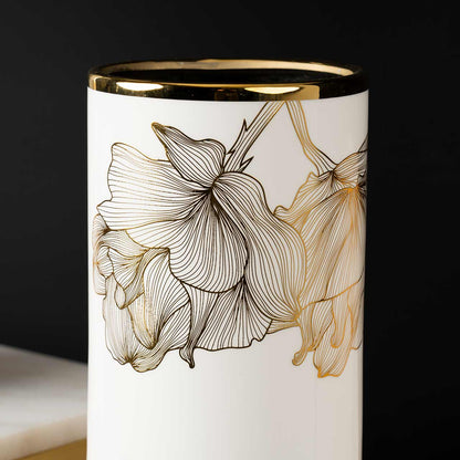 30.5cm White and Gold Flower Design Ceramic Vase