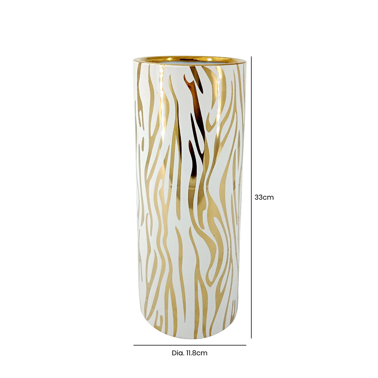 33cm White and Gold Ceramic Vase