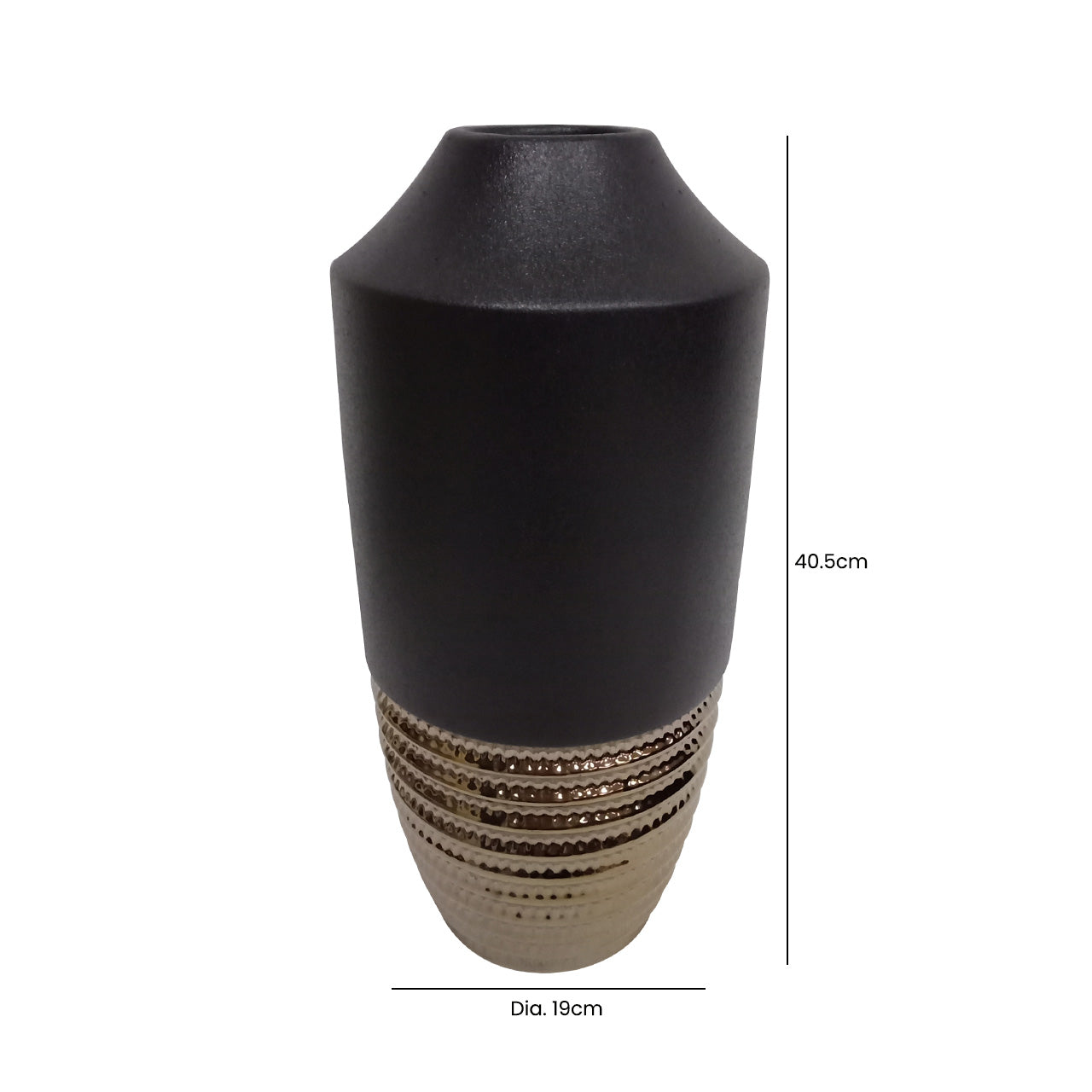 40.5cm Black and Textured Bronze Ceramic Vase