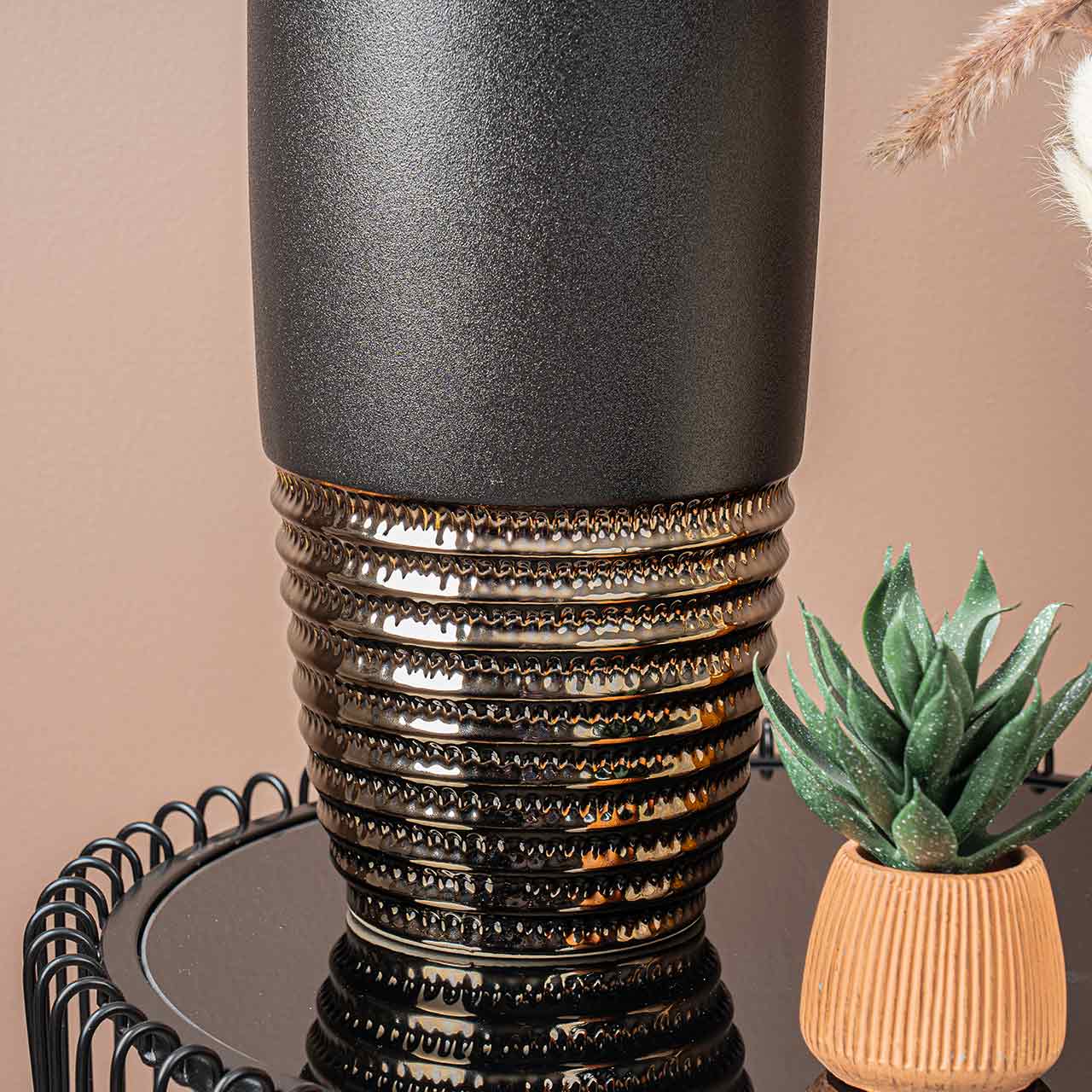 40.5cm Black and Textured Bronze Ceramic Vase