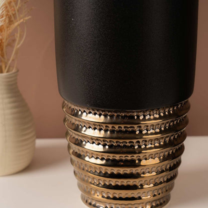 30cm Black and Textured Bronze Ceramic Vase