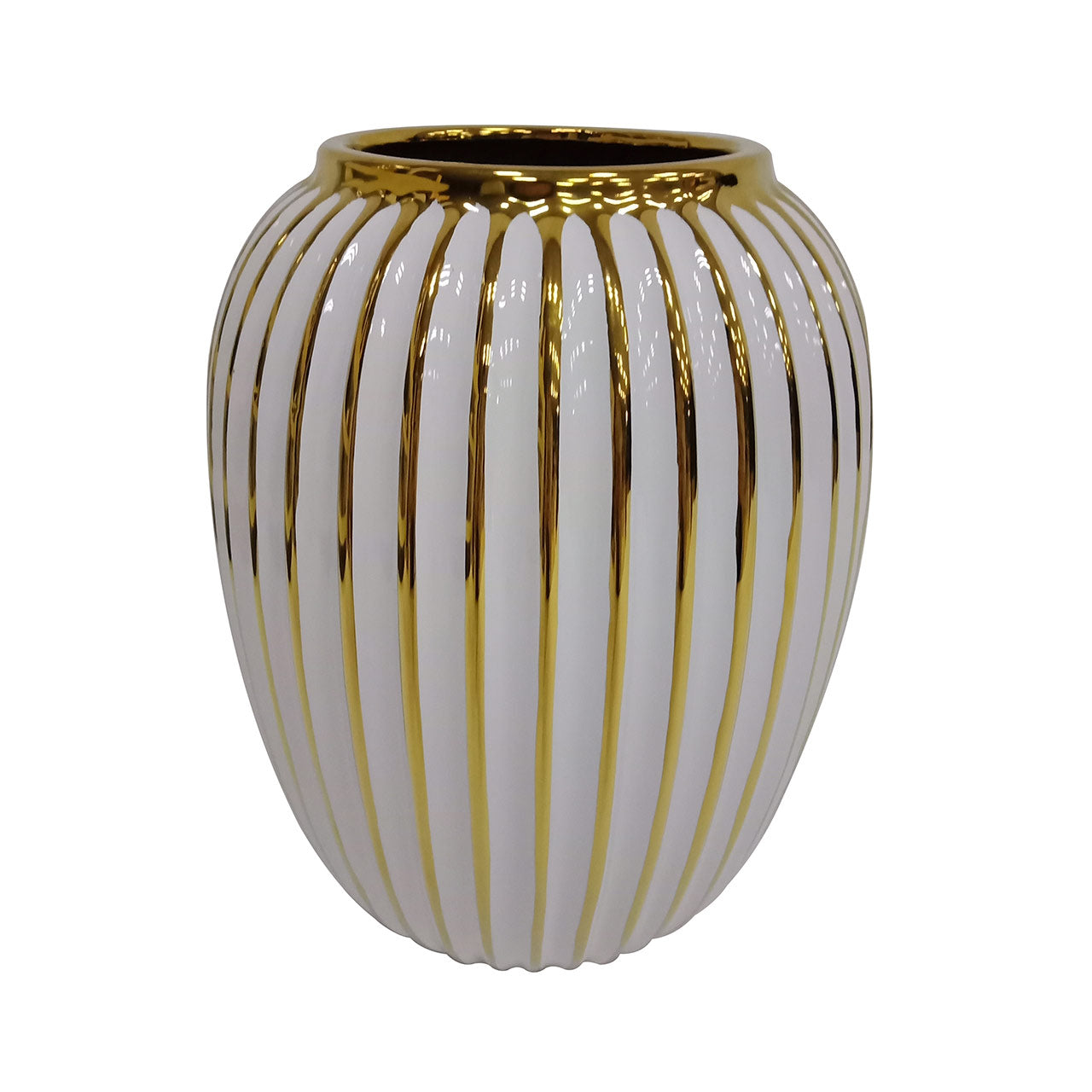 25.4cm White and Gold Pleated Ceramic Vase