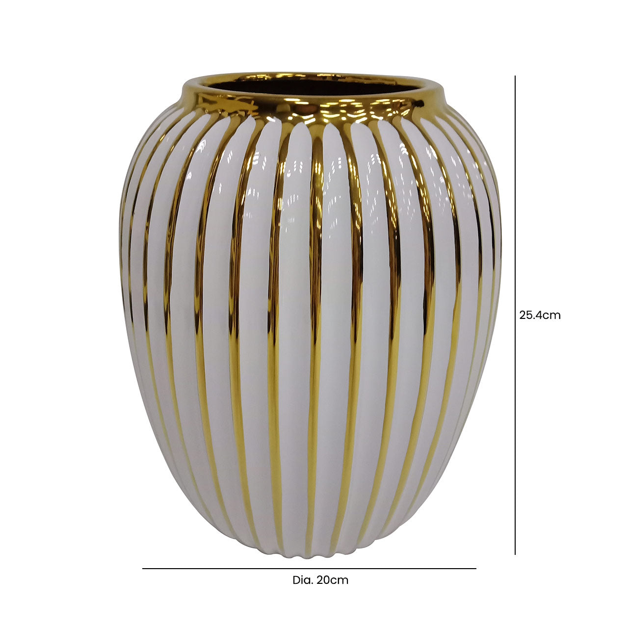 25.4cm White and Gold Pleated Ceramic Vase