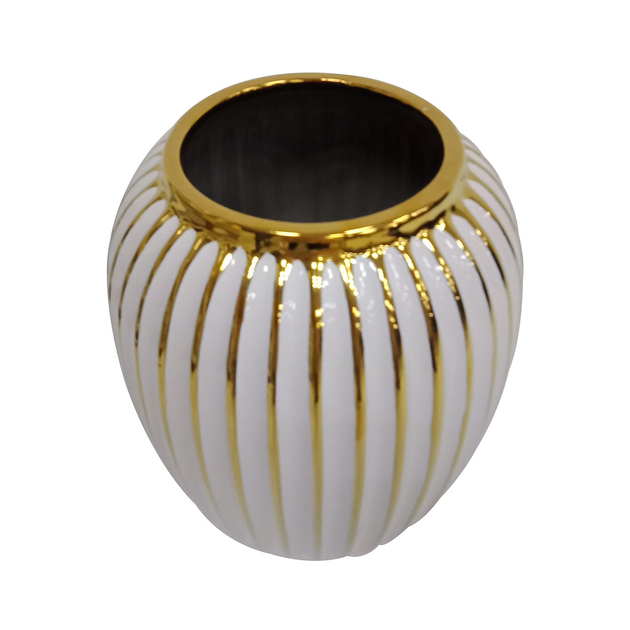 25.4cm White and Gold Pleated Ceramic Vase