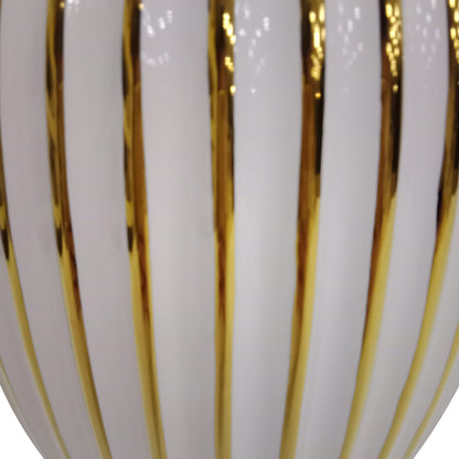 25.4cm White and Gold Pleated Ceramic Vase