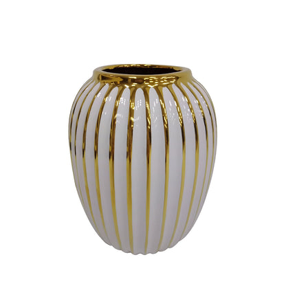 21cm White and Gold Pleated Ceramic Vase