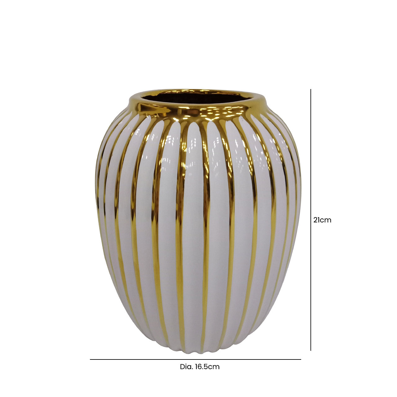 21cm White and Gold Pleated Ceramic Vase