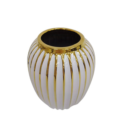 21cm White and Gold Pleated Ceramic Vase