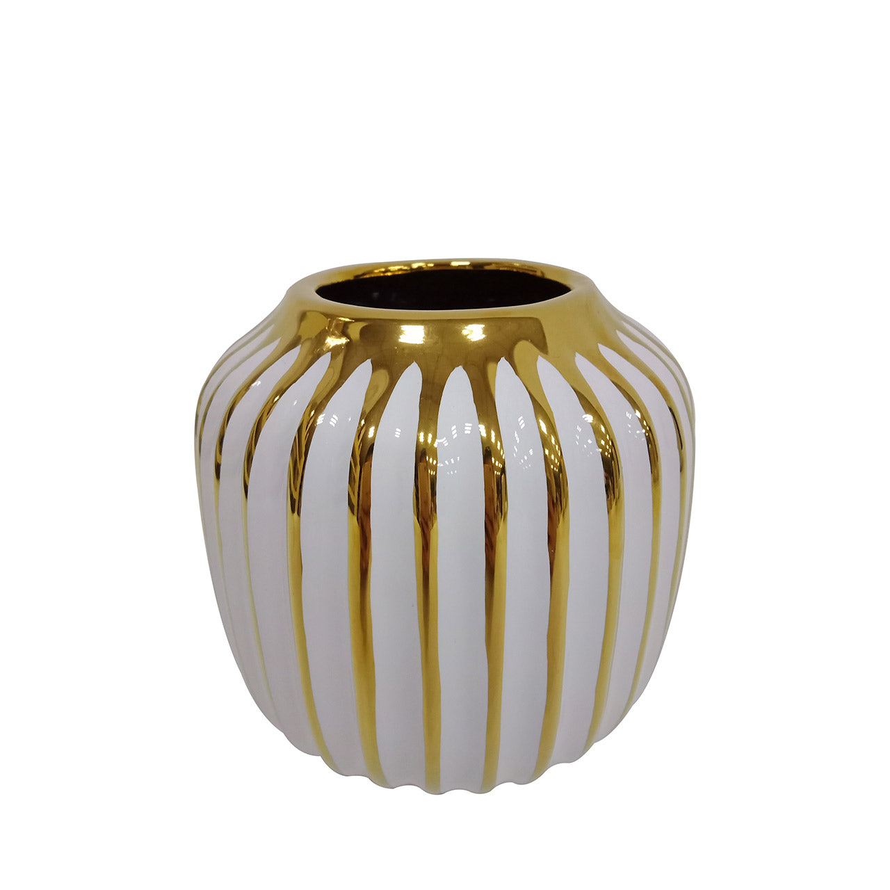 12.5cm White and Gold Pleated Ceramic Vase