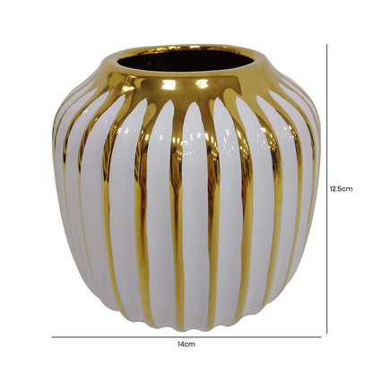 12.5cm White and Gold Pleated Ceramic Vase