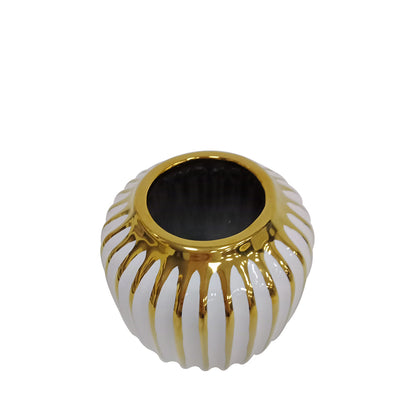 12.5cm White and Gold Pleated Ceramic Vase