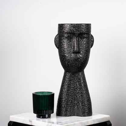 32.5cm Black Textured Face Ceramic Vase