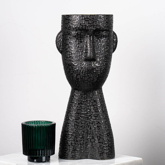 32.5cm Black Textured Face Ceramic Vase