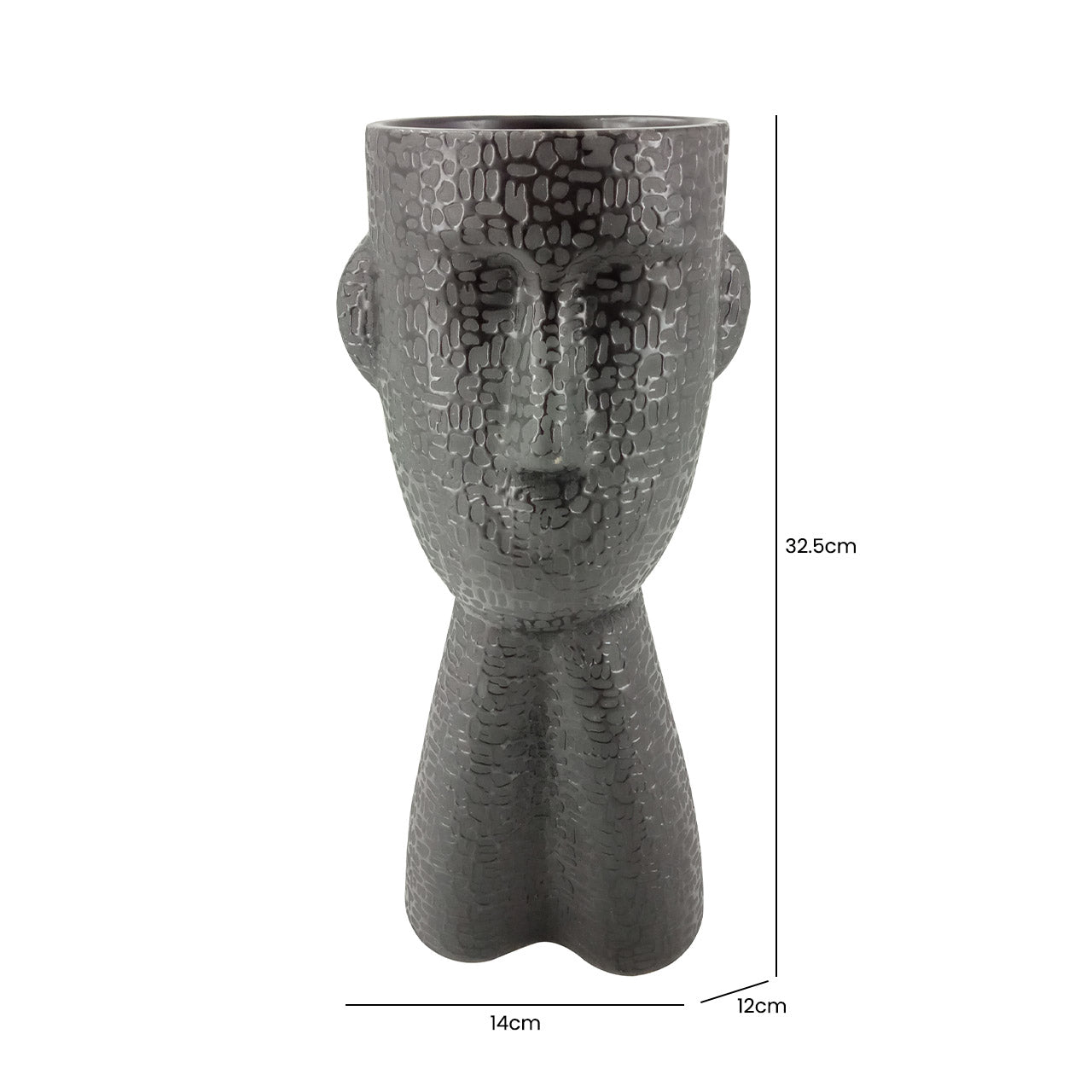 32.5cm Black Textured Face Ceramic Vase