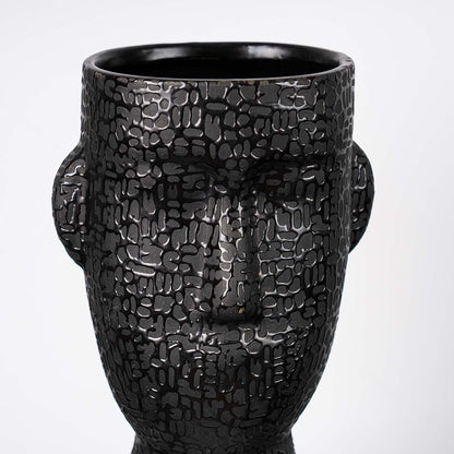 32.5cm Black Textured Face Ceramic Vase