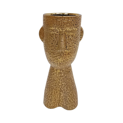 32.5cm Gold Textured Face Ceramic Vase