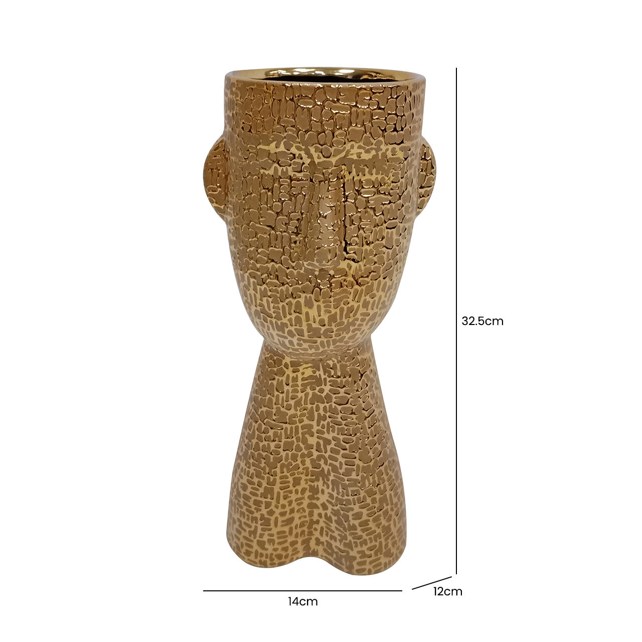 32.5cm Gold Textured Face Ceramic Vase