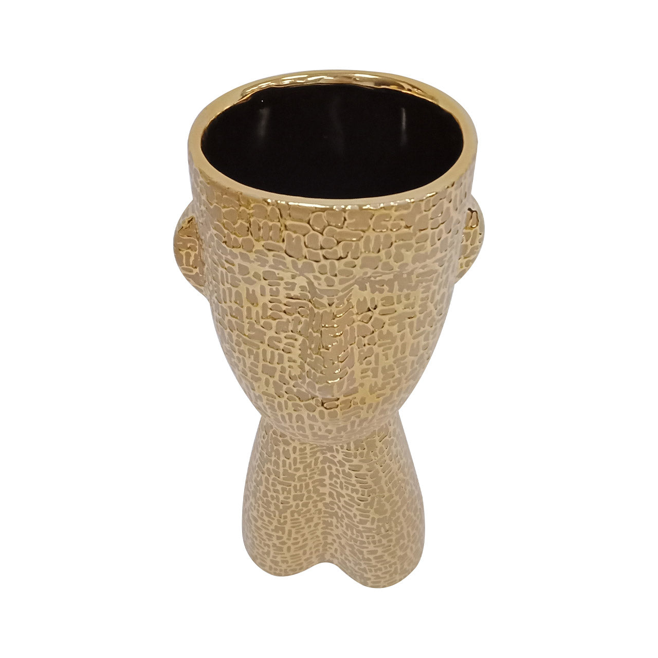 32.5cm Gold Textured Face Ceramic Vase