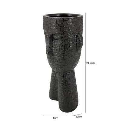 24.5cm Black Textured Face Ceramic Vase