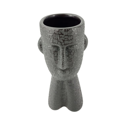 24.5cm Black Textured Face Ceramic Vase