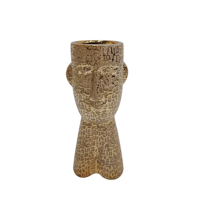 24.5cm Gold Textured Face Ceramic Vase