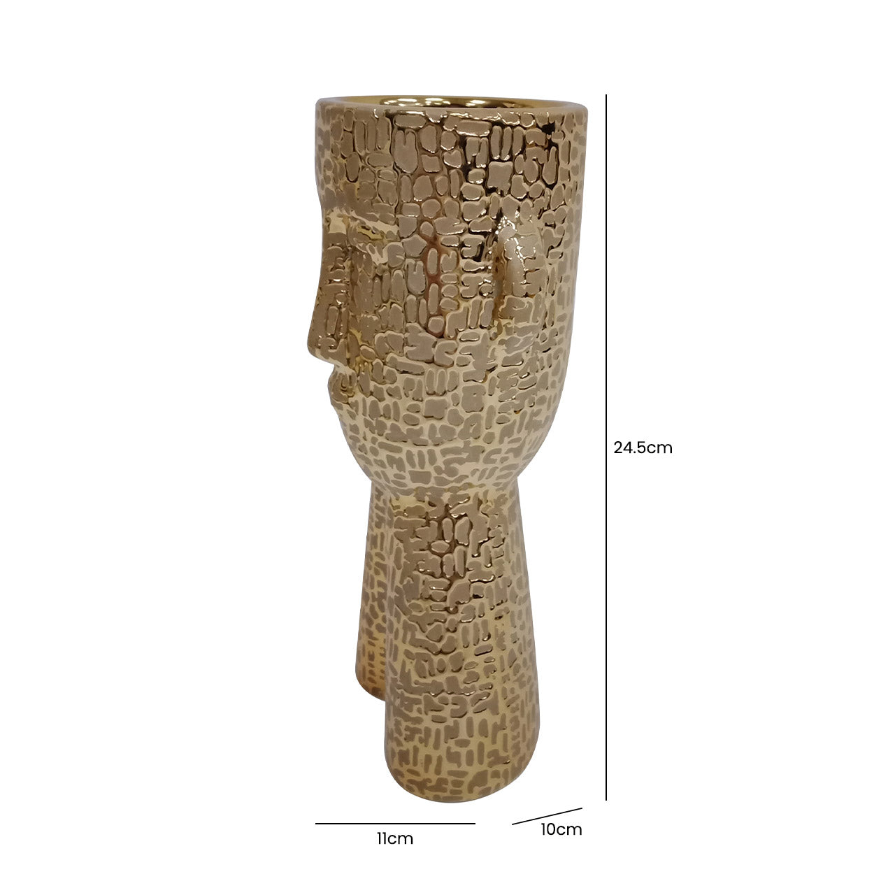 24.5cm Gold Textured Face Ceramic Vase