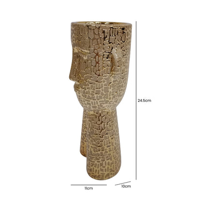 24.5cm Gold Textured Face Ceramic Vase