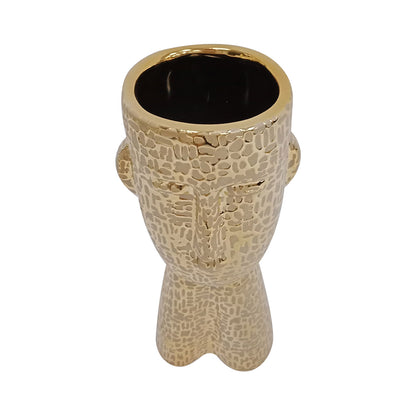 24.5cm Gold Textured Face Ceramic Vase