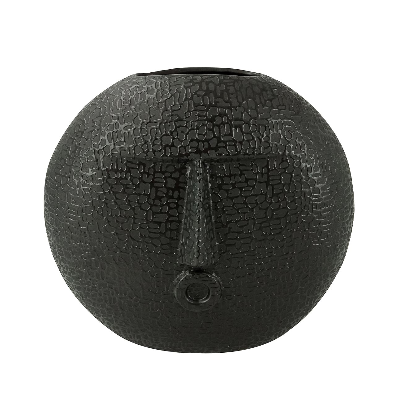 25.3cm Black Textured Round Face Ceramic Vase