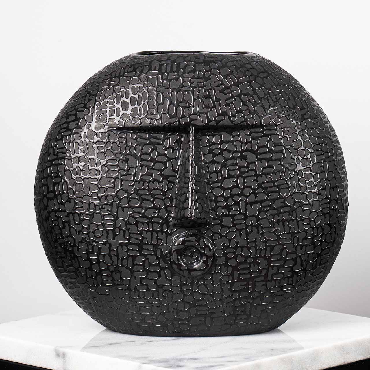 25.3cm Black Textured Round Face Ceramic Vase