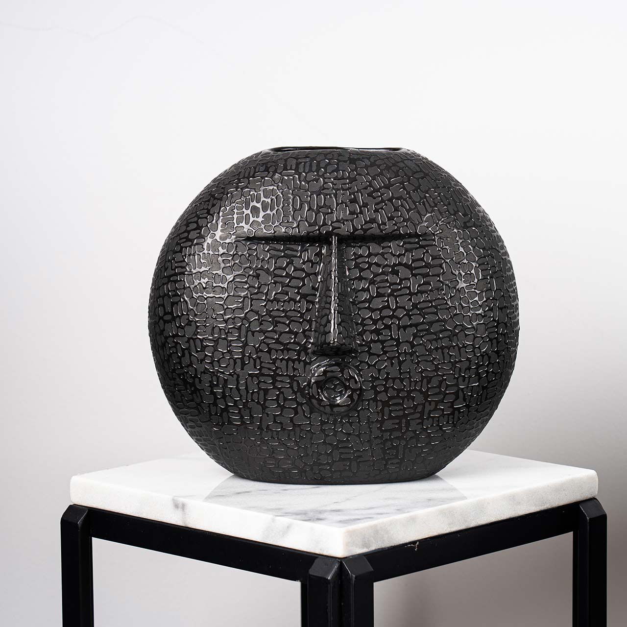 25.3cm Black Textured Round Face Ceramic Vase