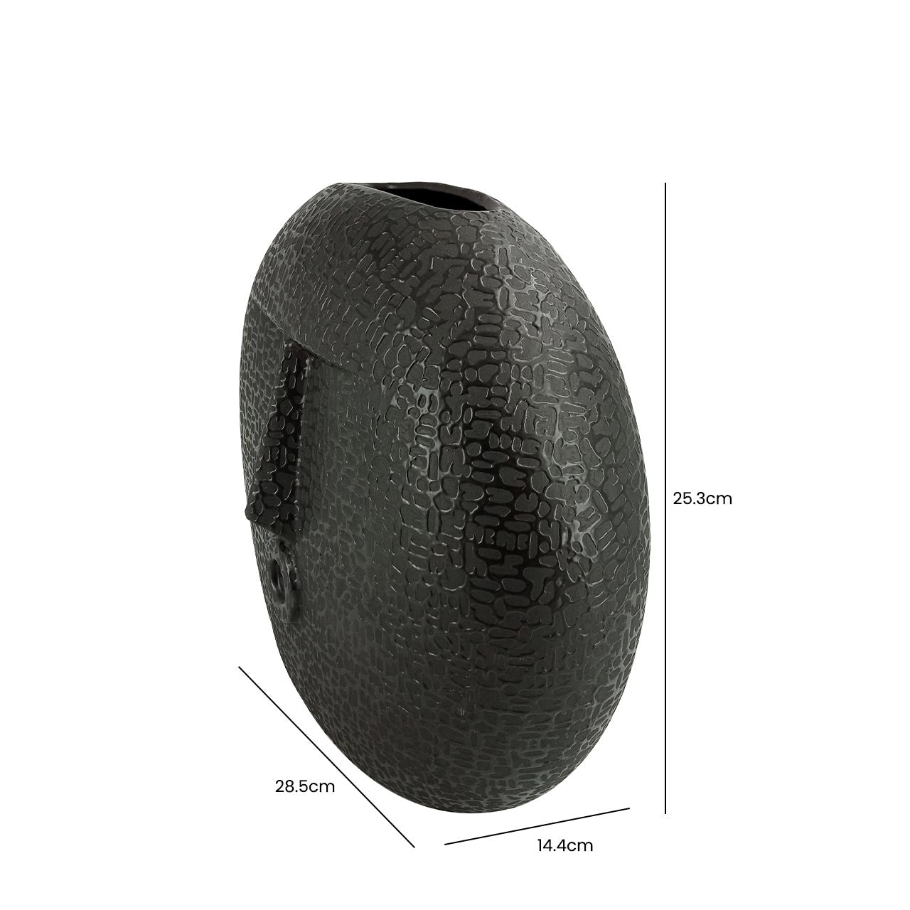 25.3cm Black Textured Round Face Ceramic Vase