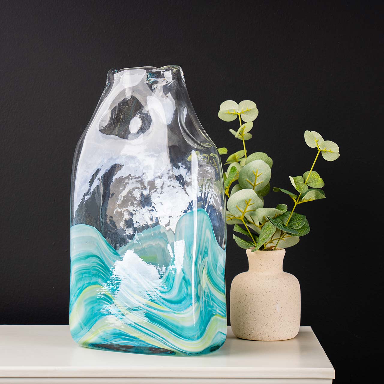 34cm Clear and Blue Ocean Design Handmade Glass Vase