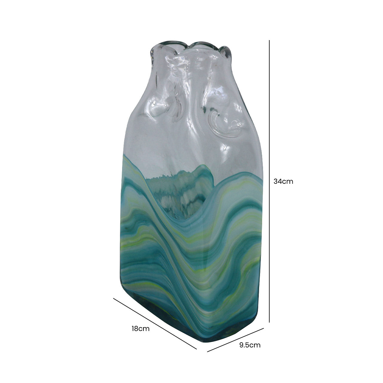 34cm Clear and Blue Ocean Design Handmade Glass Vase