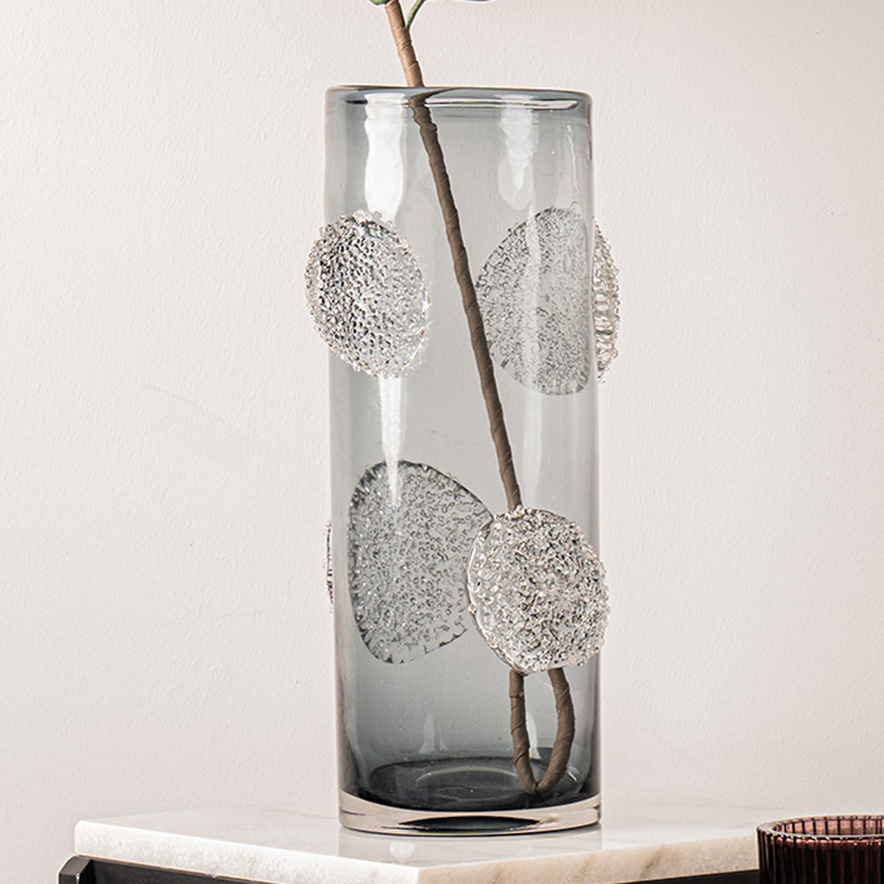 38.5cm Smoke Grey Forest Glass Handmade Vase