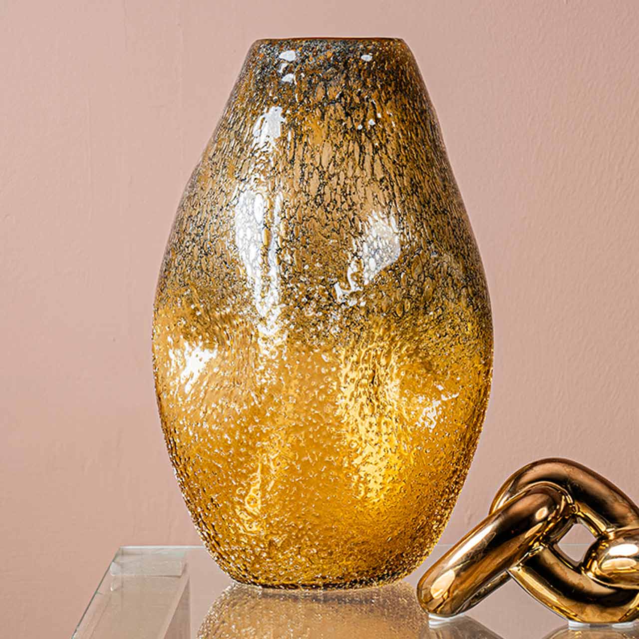 36.5cm Amber Yellow Handmade Glass Vase