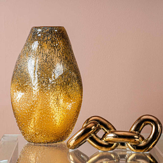 36.5cm Amber Yellow Handmade Glass Vase