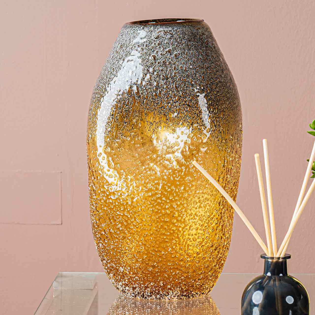 32.5cm Amber Yellow Handmade Glass Vase