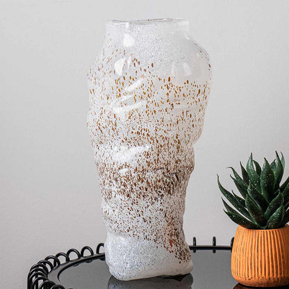 30.5cm White and Gold Handmade Glass Vase