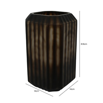 21.8cm Pleated Coffee Brown Handmade Glass Vase