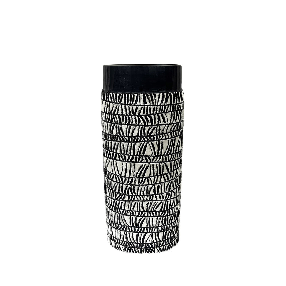 40cm Black and Pearl White Patterned Polyresin Vase