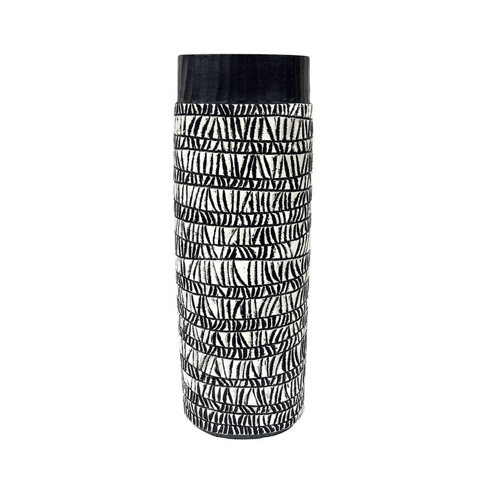 50cm Black and Pearl White Patterned Polyresin Vase