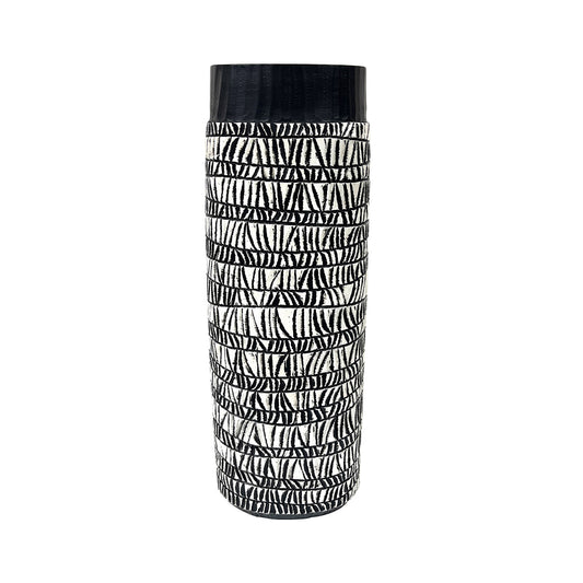 50cm Black and Pearl White Patterned Polyresin  Vase