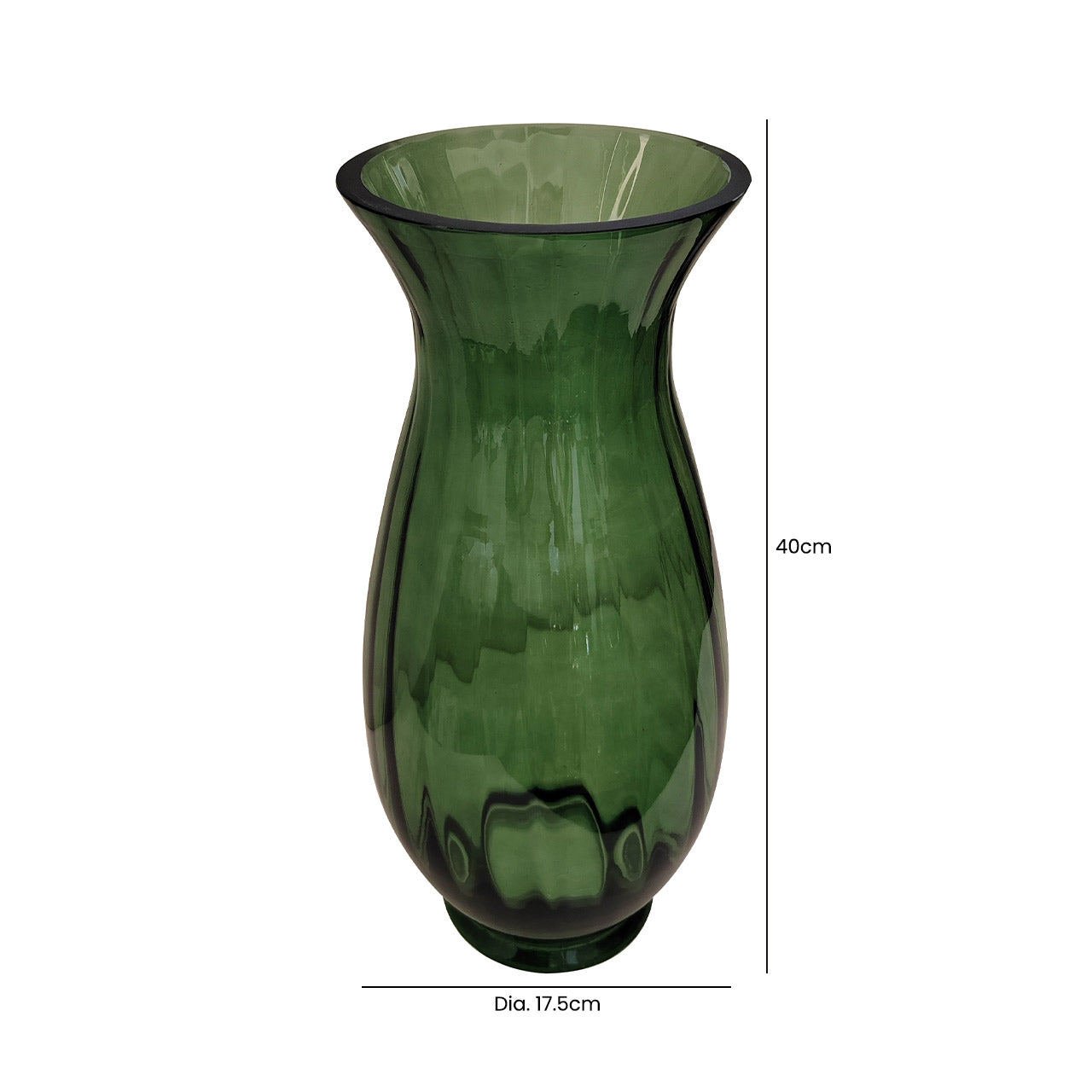 40cm Green Ridges Design Glass Vase