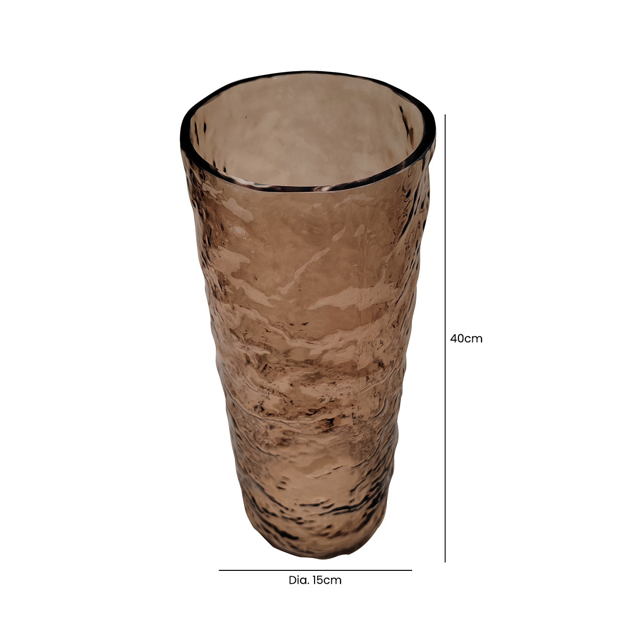 40cm Amber Brown Textured Glass Vase