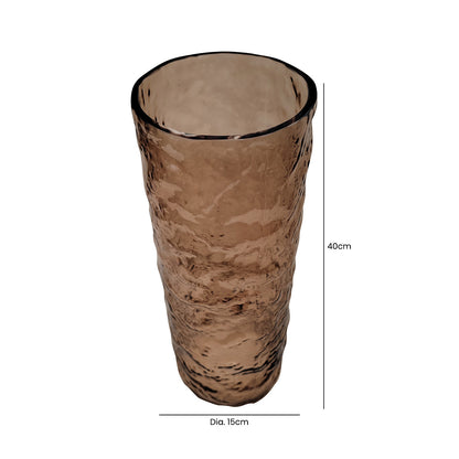 40cm Amber Brown Textured Glass Vase