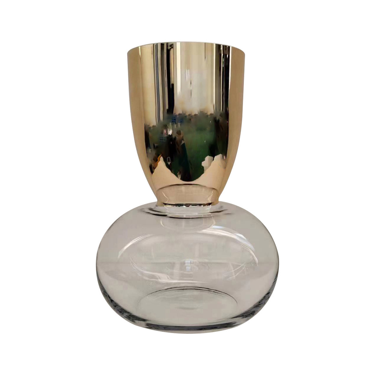 36cm Gold & Clear Round Base Glass Vase