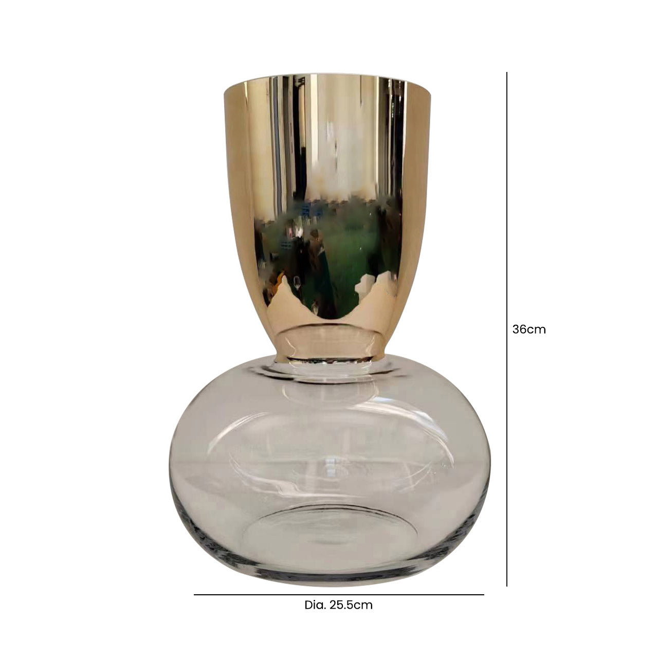 36cm Gold & Clear Round Base Glass Vase