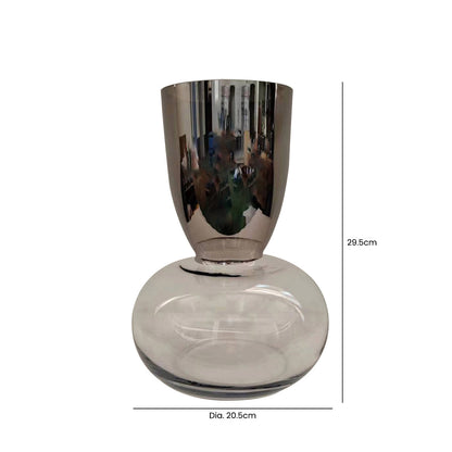 29.5cm Chrome & Clear Round Base Glass Vase